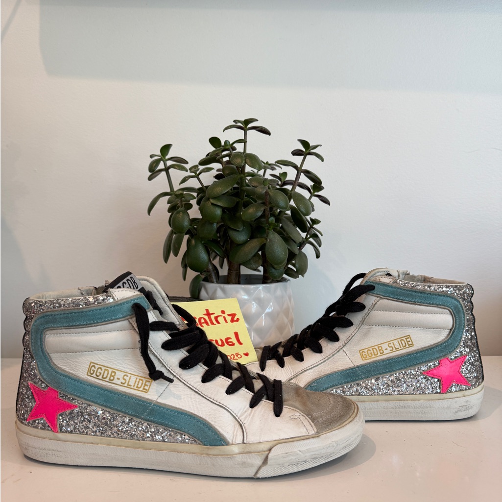 Golden Goose High Top Glittered Wedge Slides